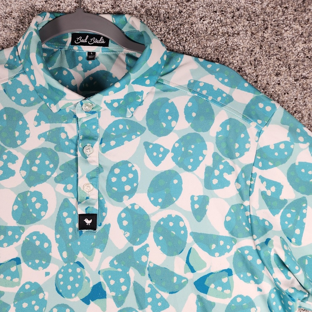 Bad Birdie Golf Polo Mens Large Teal Abstract Performance Stretch Excellent - Picture 2 of 10
